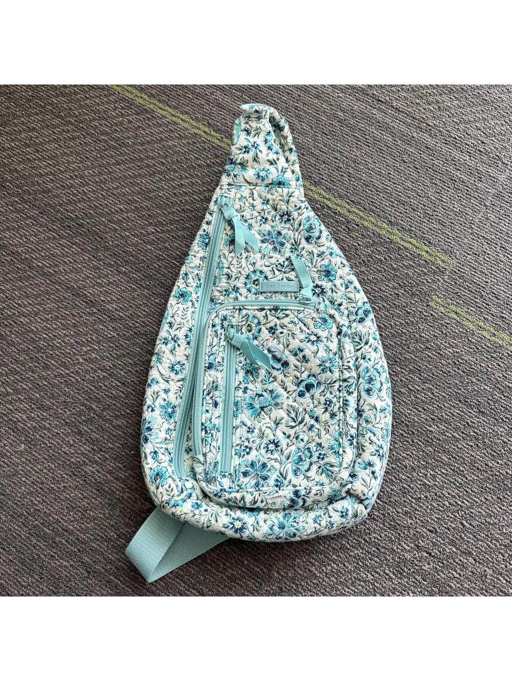 Vera Bradley Retired Sling Backpack Bag Cloud Vine Aqua Blue Floral Crossbody